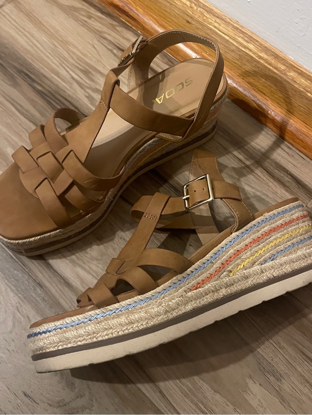 Tan Woven Wedge Sandals